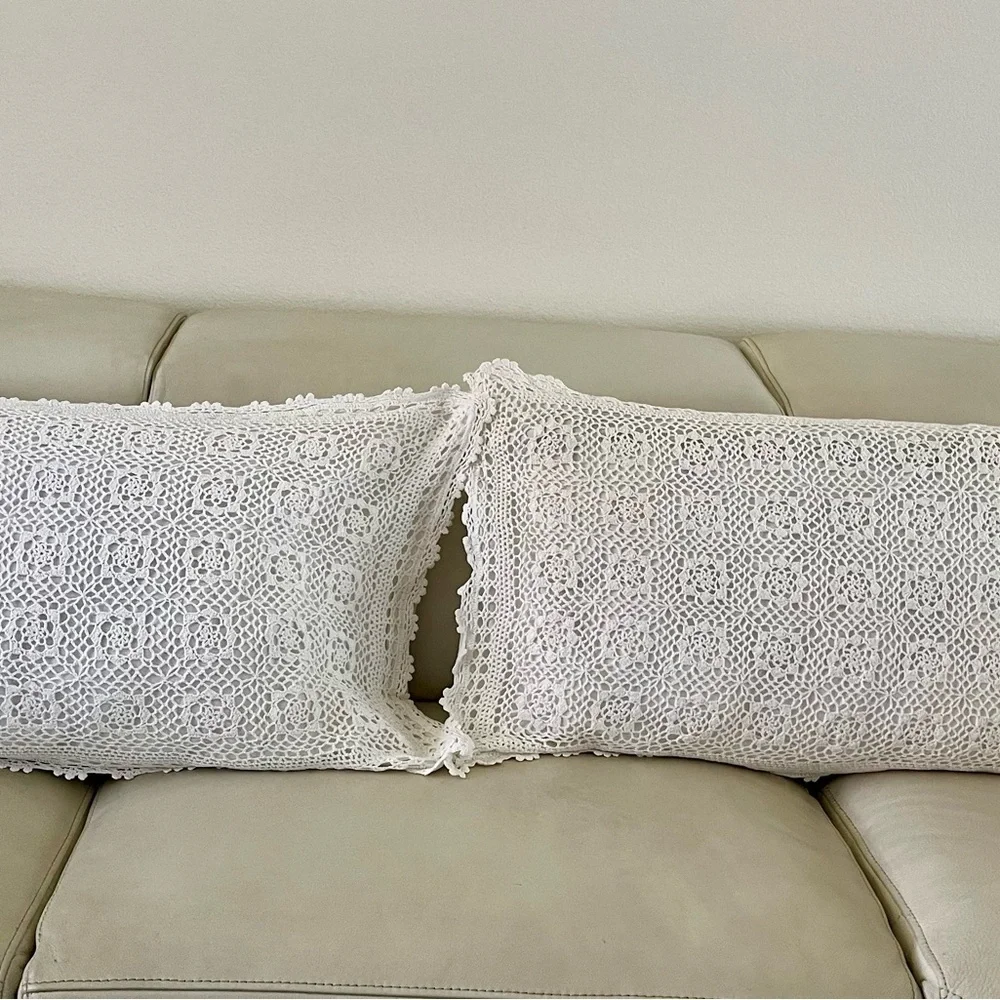 White Crochet Throw Pillows 20/34 inches